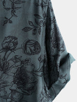 Vintage Blue Floral Vacation Style Short Sleeve Shirt