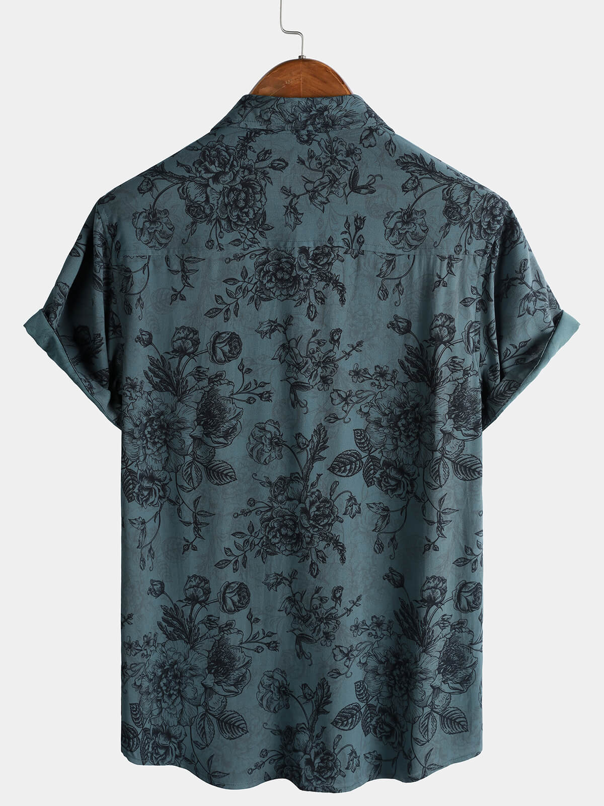 Vintage Blue Floral Vacation Style Short Sleeve Shirt