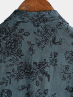 Vintage Blue Floral Vacation Style Short Sleeve Shirt