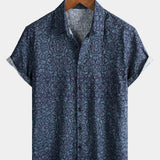 Retro Casual Blue Pattern Short Sleeve Shirt