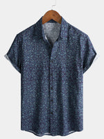 Retro Casual Blue Pattern Short Sleeve Shirt