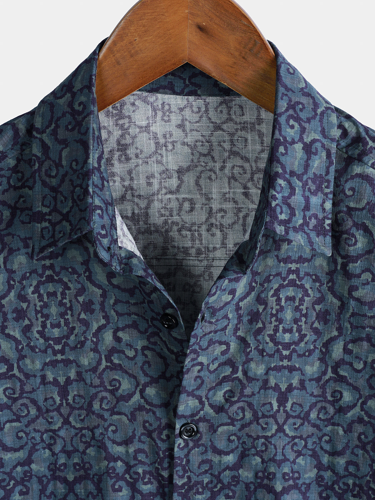 Retro Casual Blue Pattern Short Sleeve Shirt
