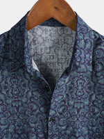 Retro Casual Blue Pattern Short Sleeve Shirt