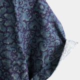 Retro Casual Blue Pattern Short Sleeve Shirt