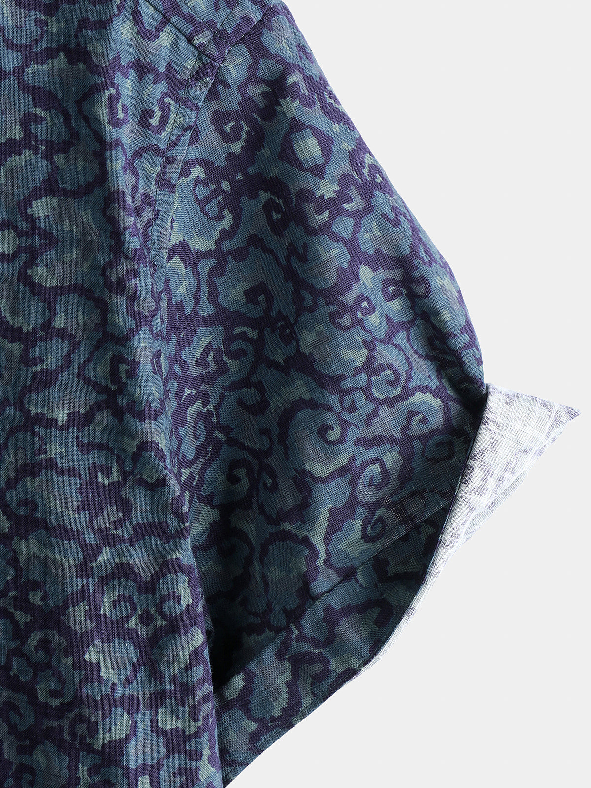 Retro Casual Blue Pattern Short Sleeve Shirt
