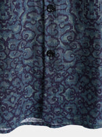 Retro Casual Blue Pattern Short Sleeve Shirt