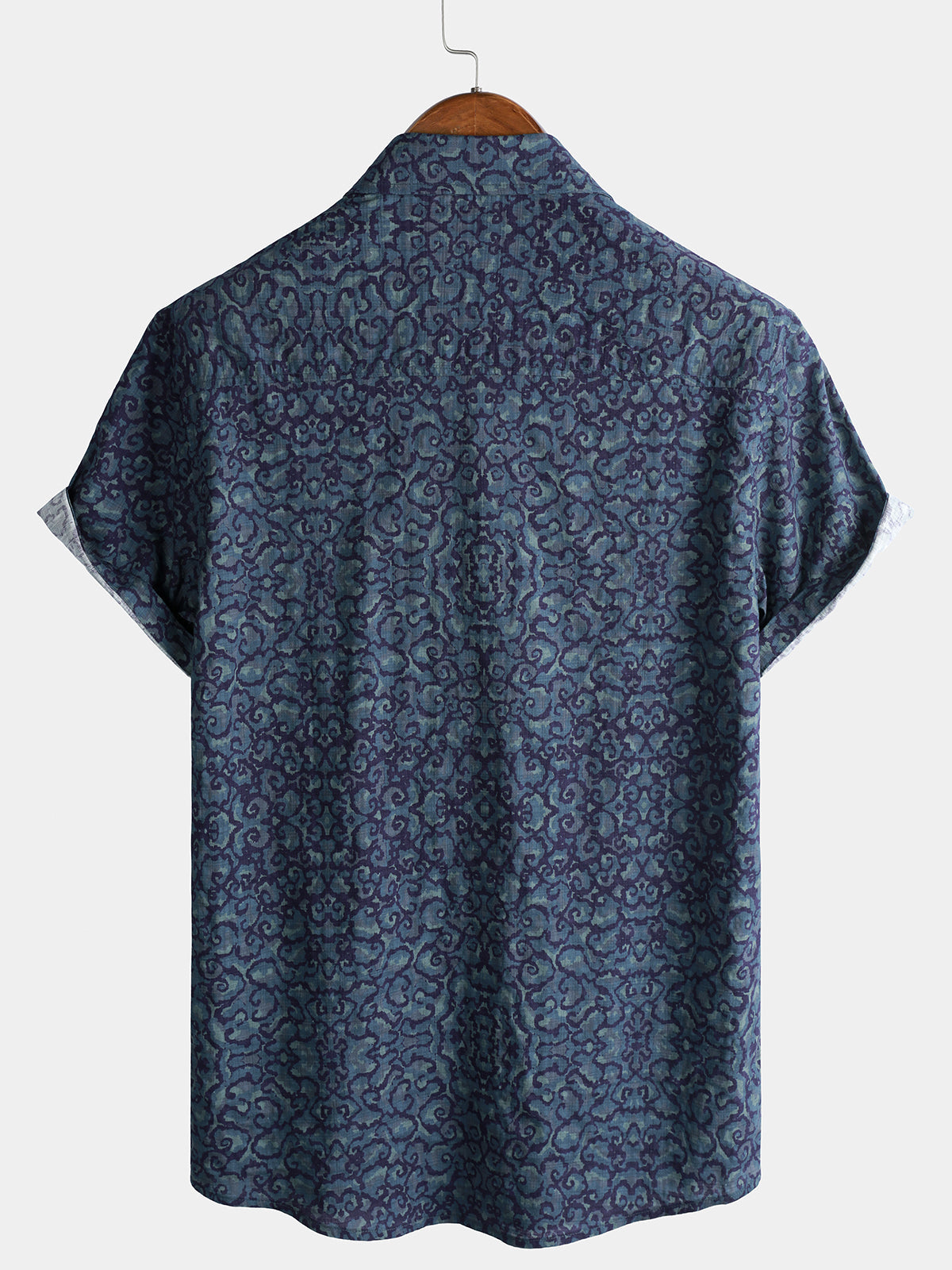 Retro Casual Blue Pattern Short Sleeve Shirt