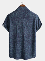 Retro Casual Blue Pattern Short Sleeve Shirt