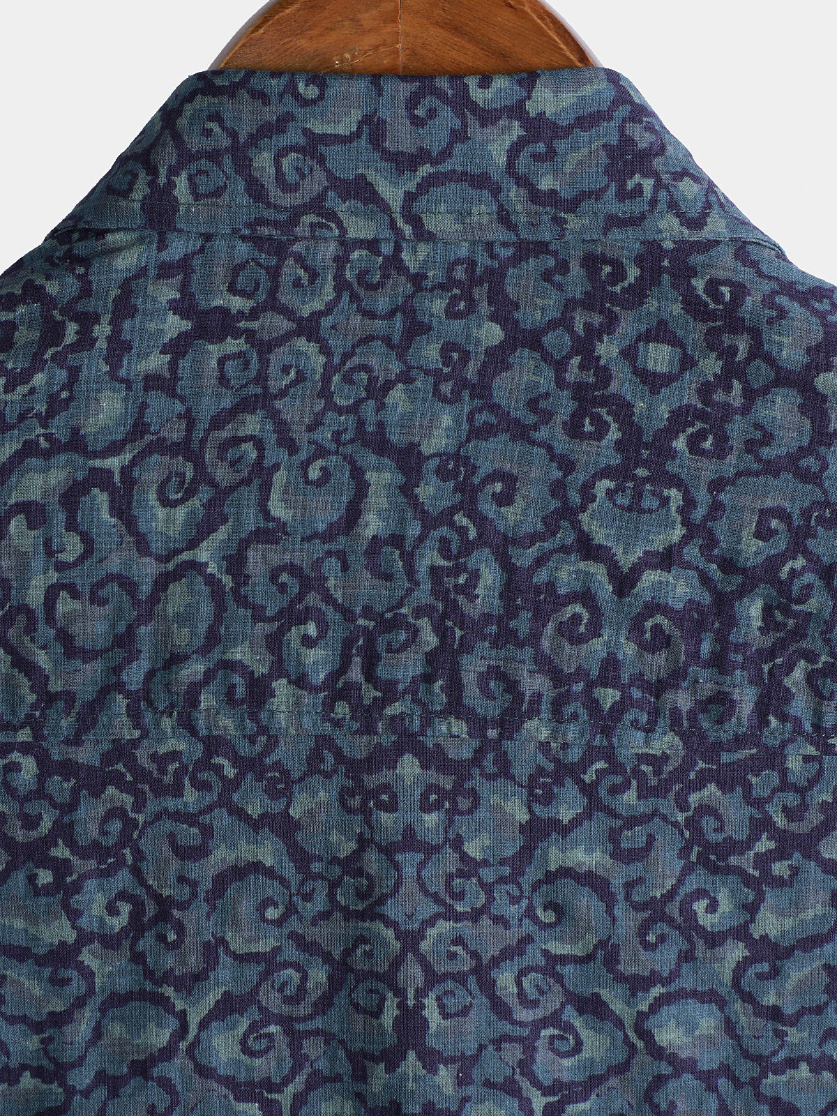 Retro Casual Blue Pattern Short Sleeve Shirt