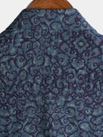 Retro Casual Blue Pattern Short Sleeve Shirt