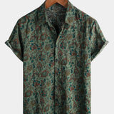 Short-Sleeve Vintage Button-Up Print Retro 70s Shirt