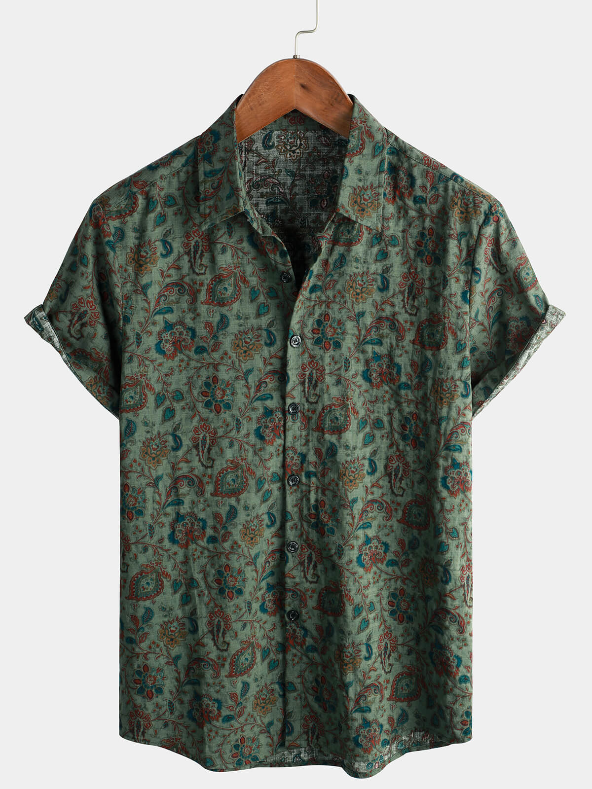 Short-Sleeve Vintage Button-Up Print Retro 70s Shirt