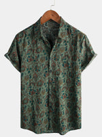Short-Sleeve Vintage Button-Up Print Retro 70s Shirt
