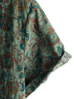 Vintage Green 70s Retro Paisley Button Short-Sleeve Cotton Shirt for Men