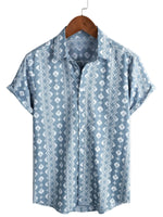 Retro Summer Cotton Shirt for Men, Short Sleeve, Striped
