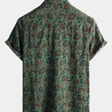 Short-Sleeve Vintage Button-Up Print Retro 70s Shirt