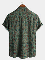 Short-Sleeve Vintage Button-Up Print Retro 70s Shirt