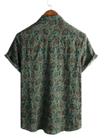 Vintage Green 70s Retro Paisley Button Short-Sleeve Cotton Shirt for Men
