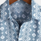 Vintage Summer Retro Blue Button-Up Short Sleeve Shirt