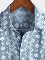 Vintage Summer Retro Blue Button-Up Short Sleeve Shirt