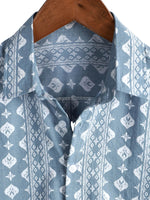 Retro Summer Cotton Shirt for Men, Short Sleeve, Striped