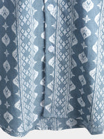 Vintage Summer Retro Blue Button-Up Short Sleeve Shirt