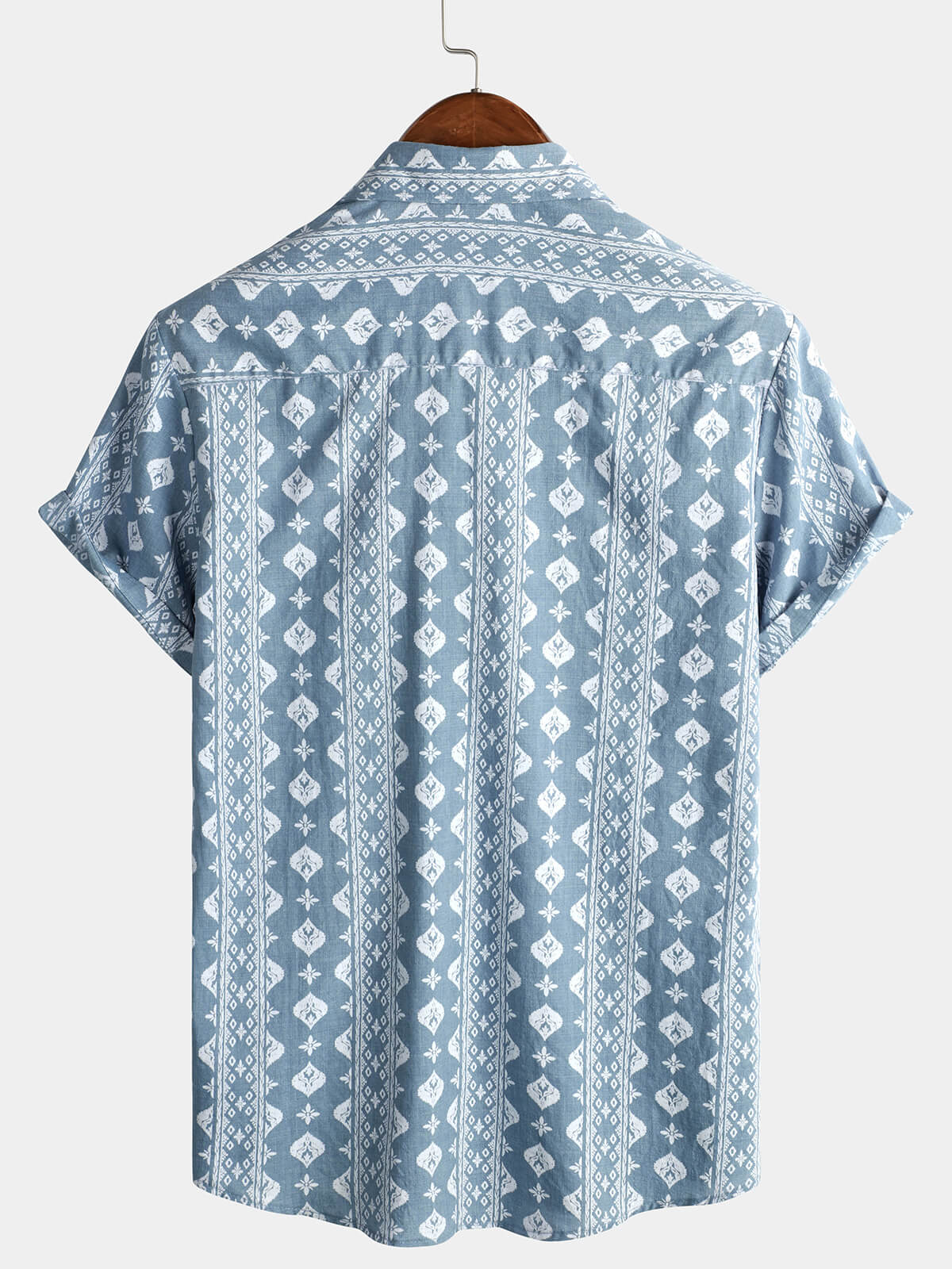 Vintage Summer Retro Blue Button-Up Short Sleeve Shirt