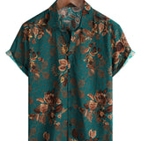 Men's Vintage Style Cotton Shirt for Vacation with Buttons and Short Sleeve