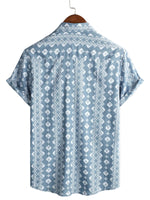 Retro Summer Cotton Shirt for Men, Short Sleeve, Striped