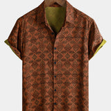Bohemian Orange Tribal Geometric Print Short Sleeve Shirt