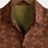 Bohemian Orange Tribal Geometric Print Short Sleeve Shirt