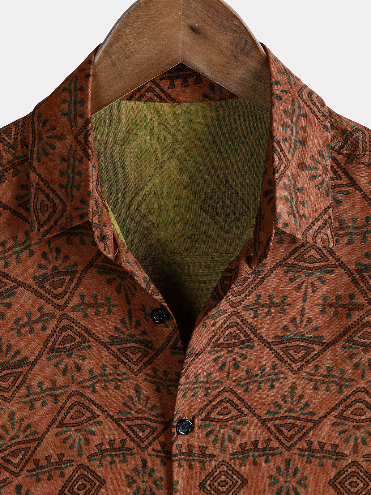 Bohemian Orange Tribal Geometric Print Short Sleeve Shirt