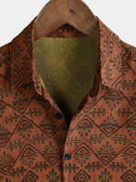 Bohemian Orange Tribal Geometric Print Short Sleeve Shirt