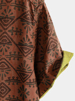 Bohemian Orange Tribal Geometric Print Short Sleeve Shirt