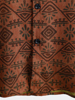 Bohemian Orange Tribal Geometric Print Short Sleeve Shirt