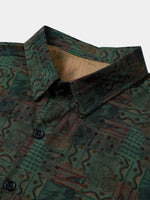 Green Geometric Abstract Vintage Short Sleeve Shirt