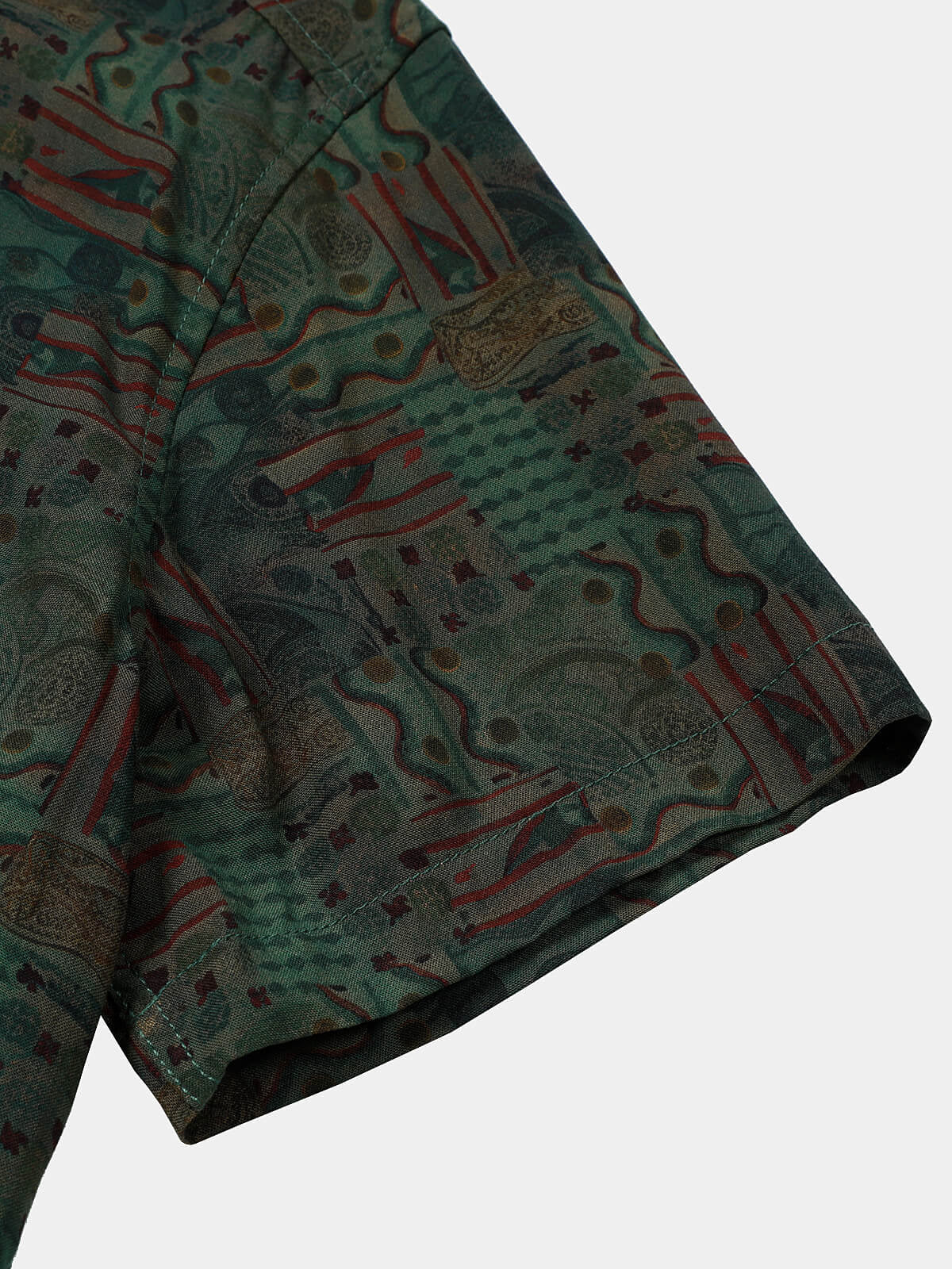 Green Geometric Abstract Vintage Short Sleeve Shirt
