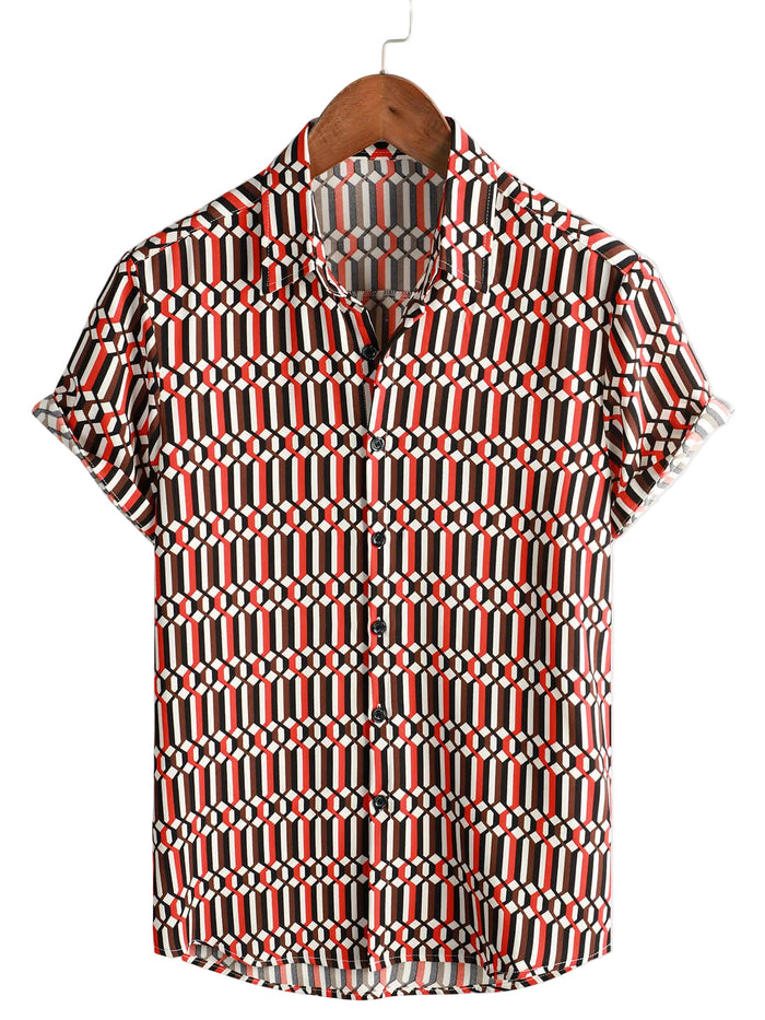 Cotton Summer Retro-Style Short Sleeve Shirt for Men