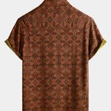 Bohemian Orange Tribal Geometric Print Short Sleeve Shirt
