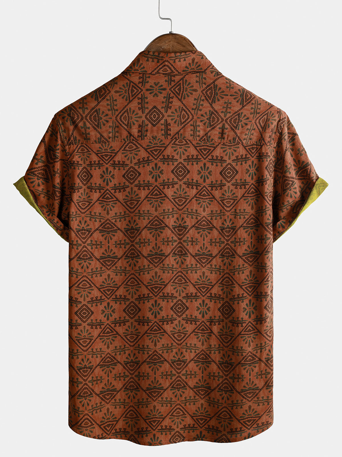 Bohemian Orange Tribal Geometric Print Short Sleeve Shirt