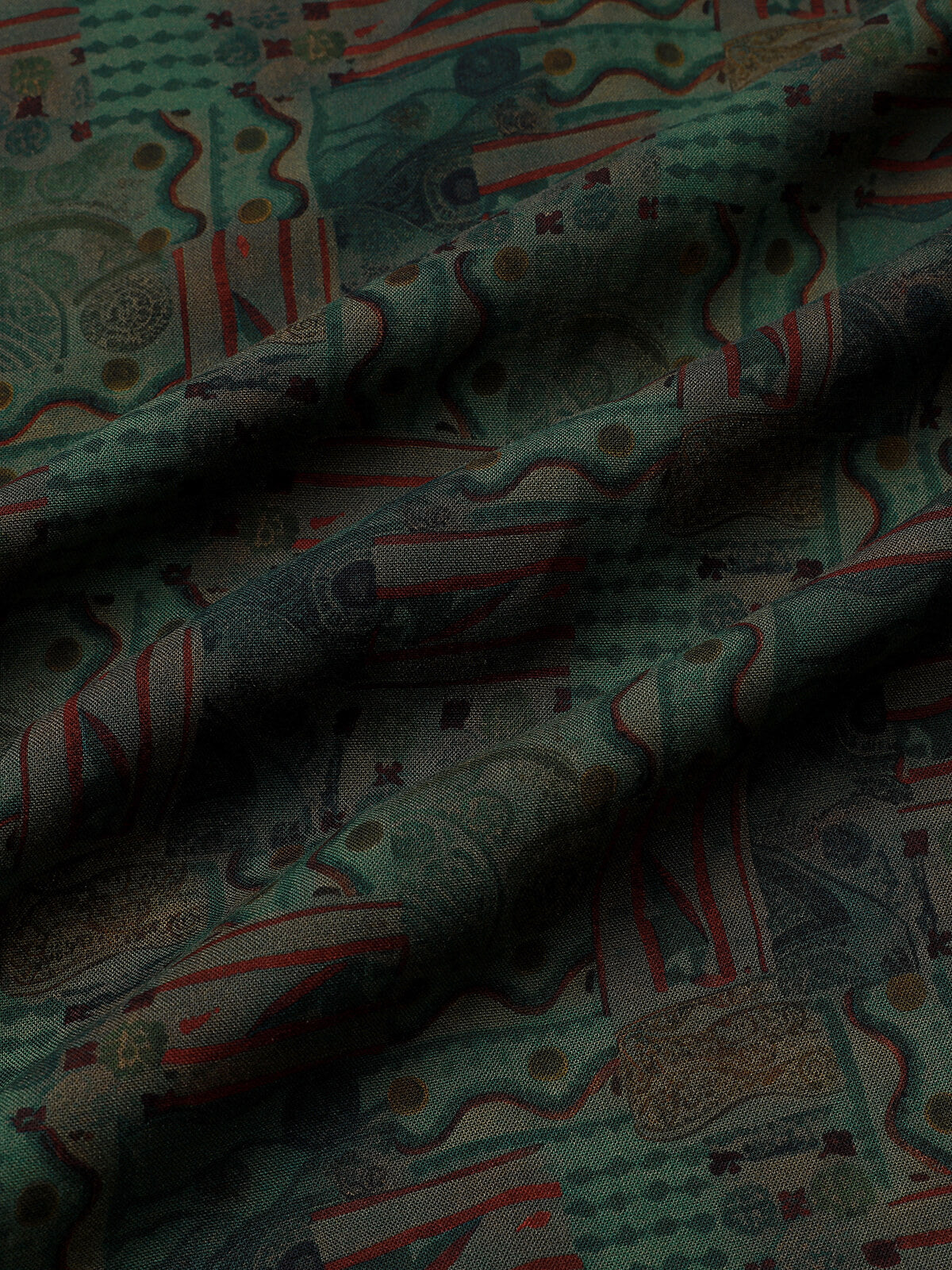 Green Geometric Abstract Vintage Short Sleeve Shirt