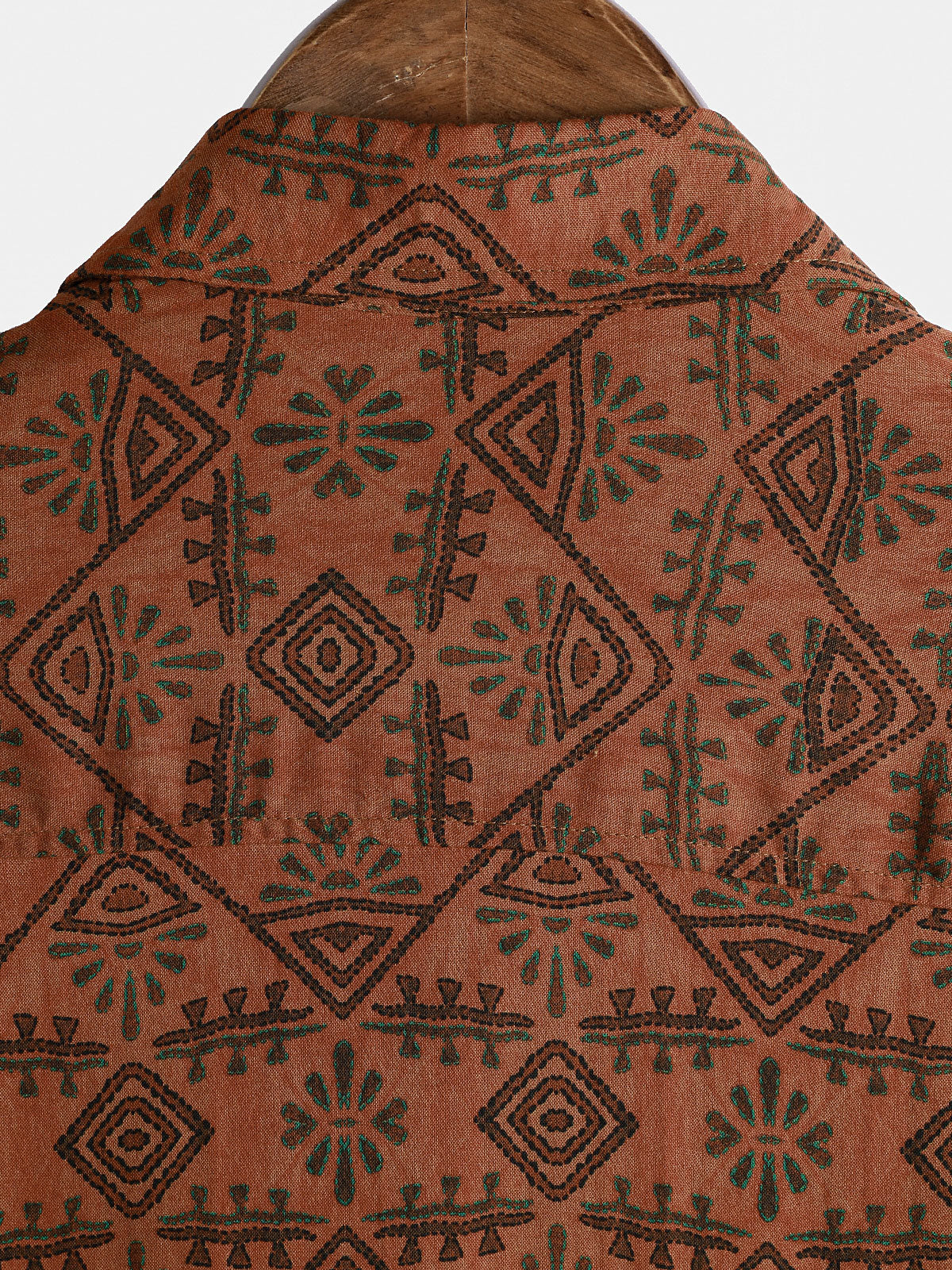 Bohemian Orange Tribal Geometric Print Short Sleeve Shirt