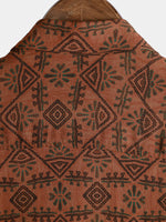 Bohemian Orange Tribal Geometric Print Short Sleeve Shirt