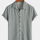 Casual Vintage Geometric Button Short-Sleeve Shirt