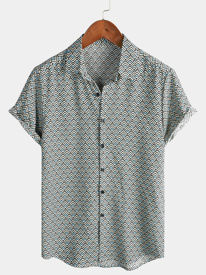 Casual Vintage Geometric Button Short-Sleeve Shirt