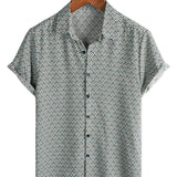 Men's Casual Vintage Geometric Cotton Shirt with Buttons Summer Retro Short Sleeve