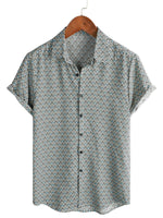 Men's Casual Vintage Geometric Cotton Shirt with Buttons Summer Retro Short Sleeve