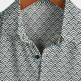 Casual Vintage Geometric Button Short-Sleeve Shirt