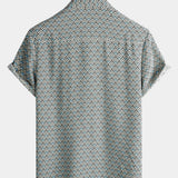 Casual Vintage Geometric Button Short-Sleeve Shirt