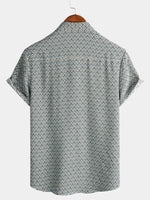 Casual Vintage Geometric Button Short-Sleeve Shirt